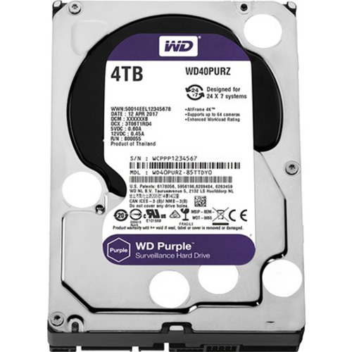W.D 3.5 4 TB 64 MB INTELLIPOWER SATA PC HDD WD40PURZ 7/24