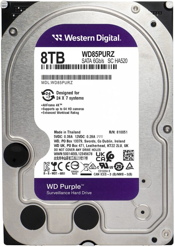 W.D 3.5 8 TB 256 MB INTELLIPOWER SATA PC HDD WD85PURZ 7/24