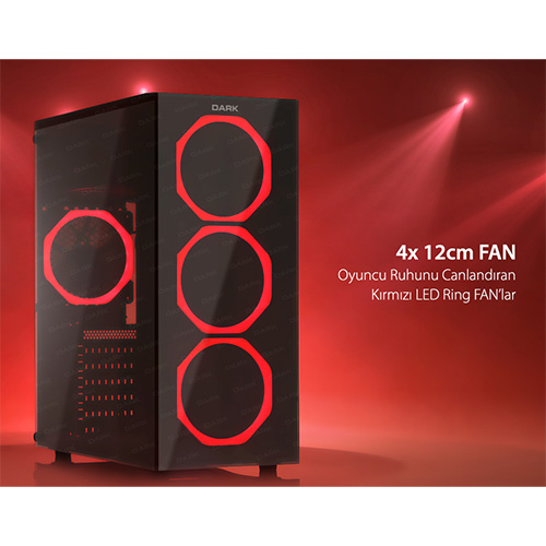 DARK SPIRIT DKCHSPTR680BR 600 W 80+ BRONZE ATX KASA PENCERELİ SİYAH USB 3.0 4 X KIRMIZI LED FAN