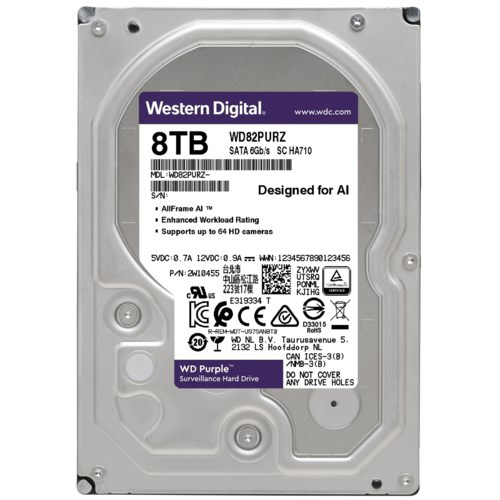 W.D 3.5 8 TB 256 MB INTELLIPOWER SATA PC HDD WD82PURZ 7/24