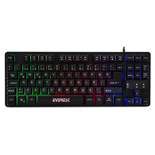 14064 EVEREST KB-GX6 Q USB KABLOLU GAMING SİYAH KLAVYE GÖKKUŞAĞI AYDINLATMALI