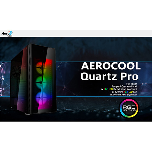 AEROCOOL AE-QRTZ-PRO POWER SUPPLY YOK ATX KASA TEMPERED GLASS 3 X RGB FAN