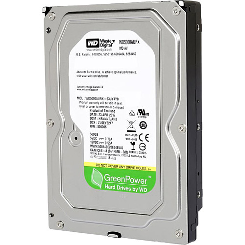 W.D 3.5 500 GB 64 MB INTELLIPOWER SATA PC HDD WD5000AURX 7/24