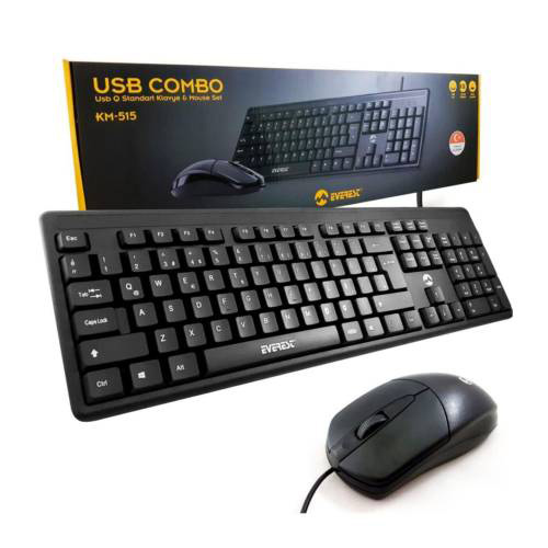 EVEREST KM-515 Q KABLOLU USB SİYAH STANDART KLAVYE MOUSE SET